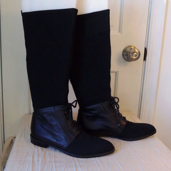 Stuart Weitzman Tall Leather and Gore Tex Black Boots With Lacing sz 8.5 - Picture 12 of 14